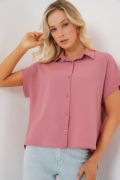 Oversize Kısa Kol Gömlek 20322 - Pembe resmi